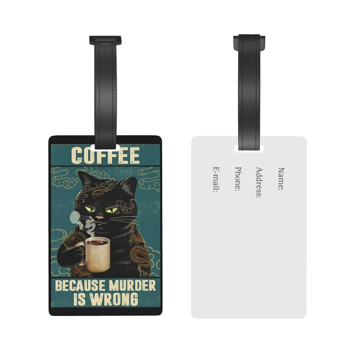 Black Cat Coffee Luggage Tags Suitcase Accessories Travel PVC Cute Baggage Boarding Tag Portable Label Holder ID Name Address