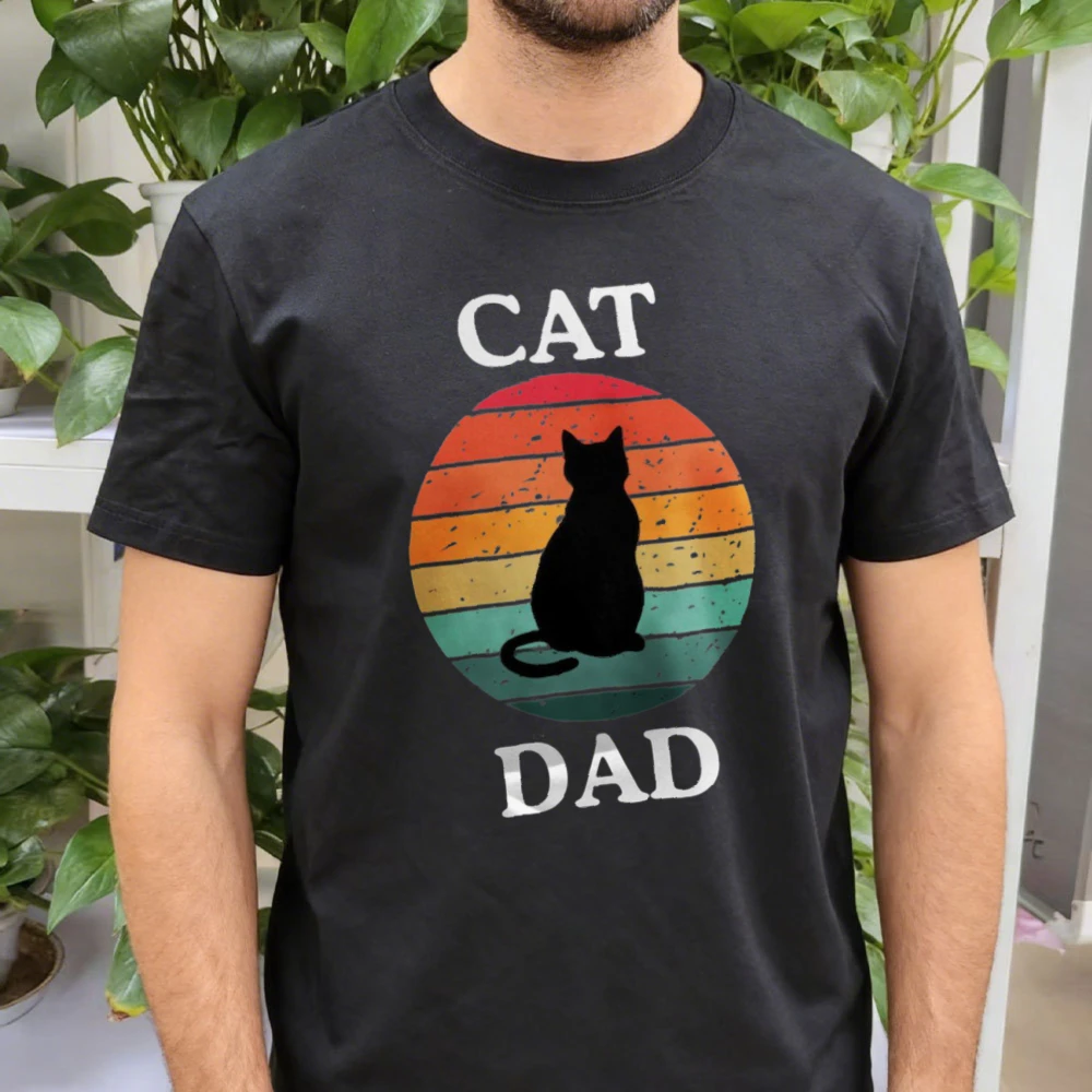 

Retro Style Men's T-Shirt Cat Dad Graphic Summer Casual Wear for Cat Lovers Gift for Fathers Fashion Printed T-shirt Tops