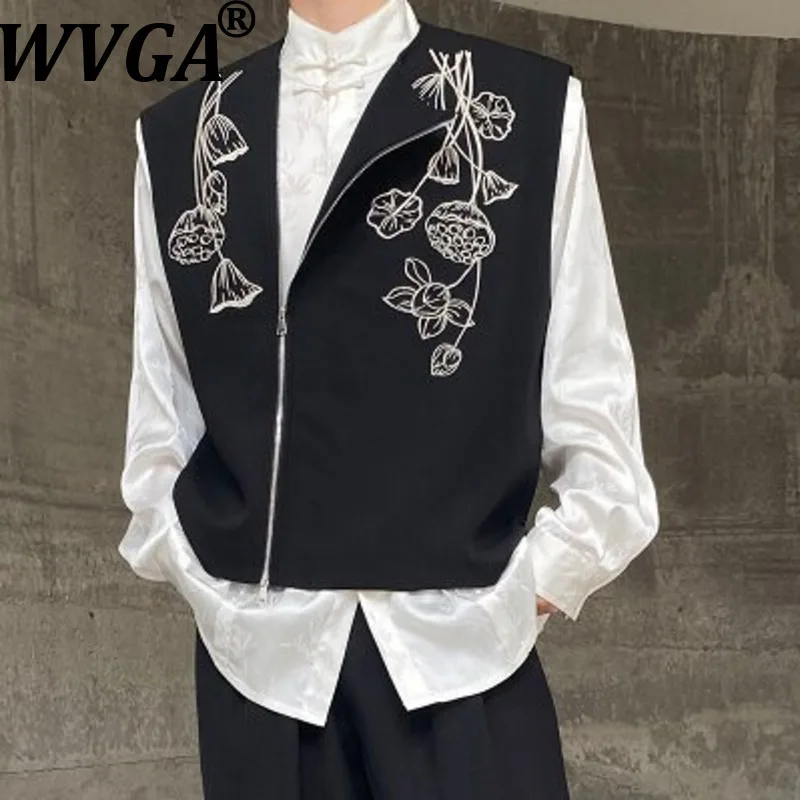

Новая мужская жилетка WVGA в китайском стиле с вышивкой, модная, с круглым вырезом, повседневная, без рукавов, нишевая, шикарная, Ins W20952