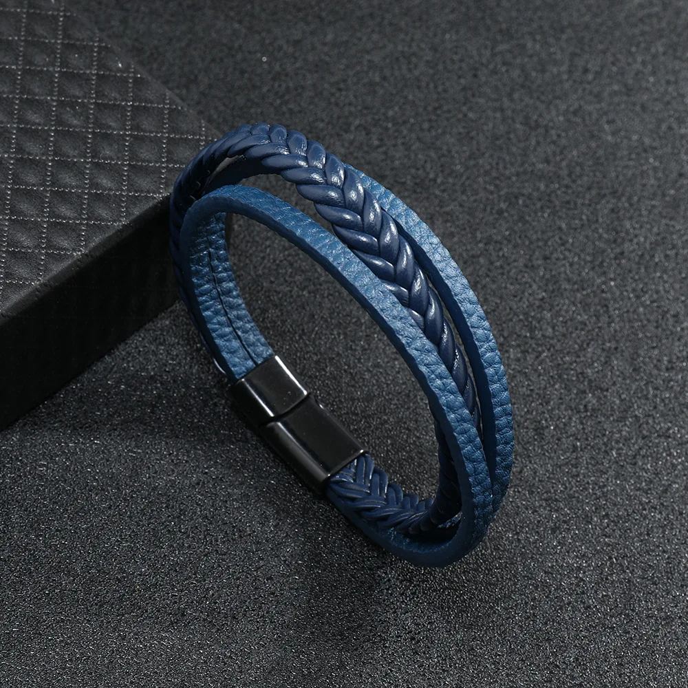 Trendy Men Leather Bracelet Handmade Braided Male Charm Braclet Black Micro Magentic Braslet Punk Jewelry Boyfriend Gift Pulsera