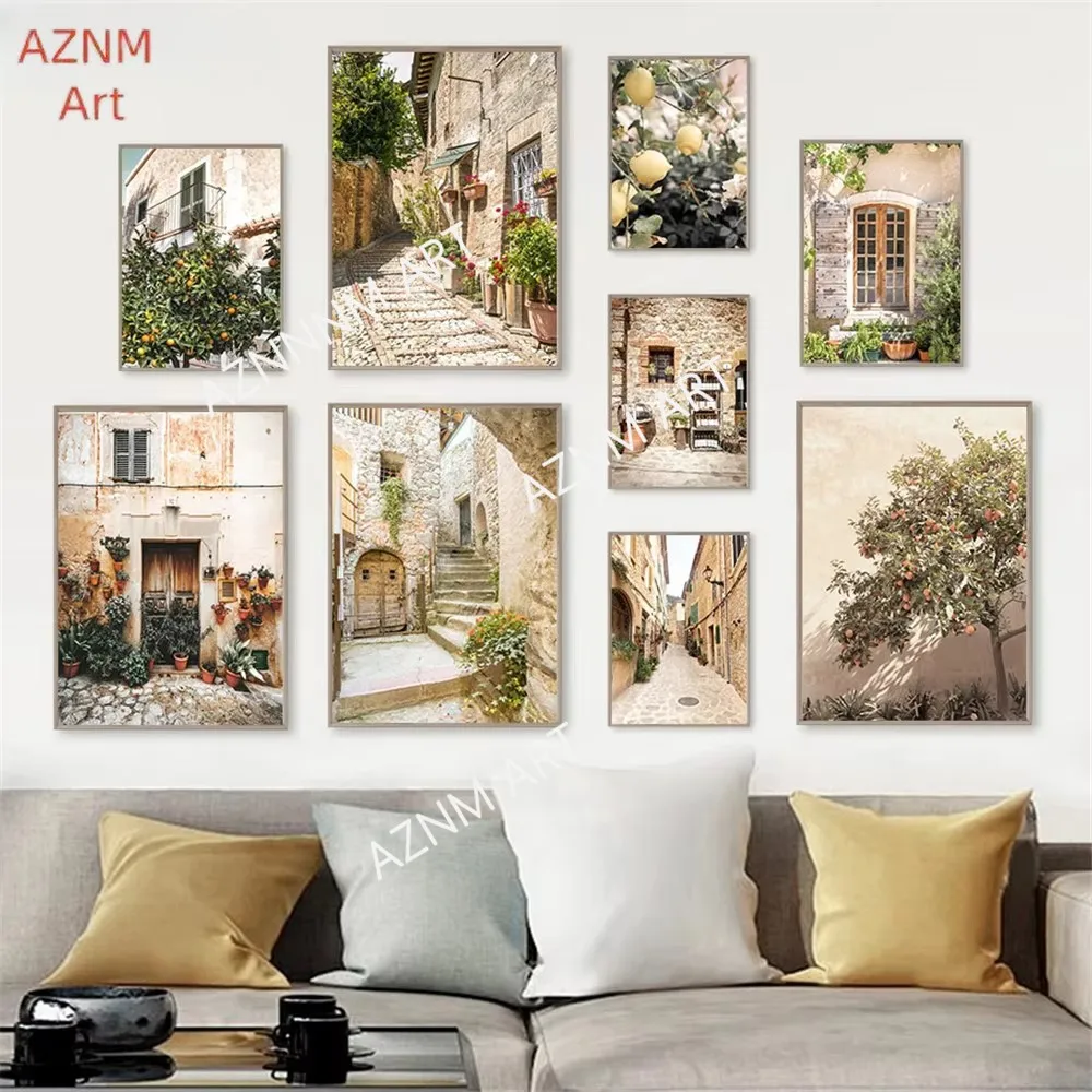 Italienische Ländliche Landschaft Poster Leinwanddruck Orangenbaum Zitrone Wandkunst Druck Nordische Poster Wandbilder Wohnzimmer Dekoration