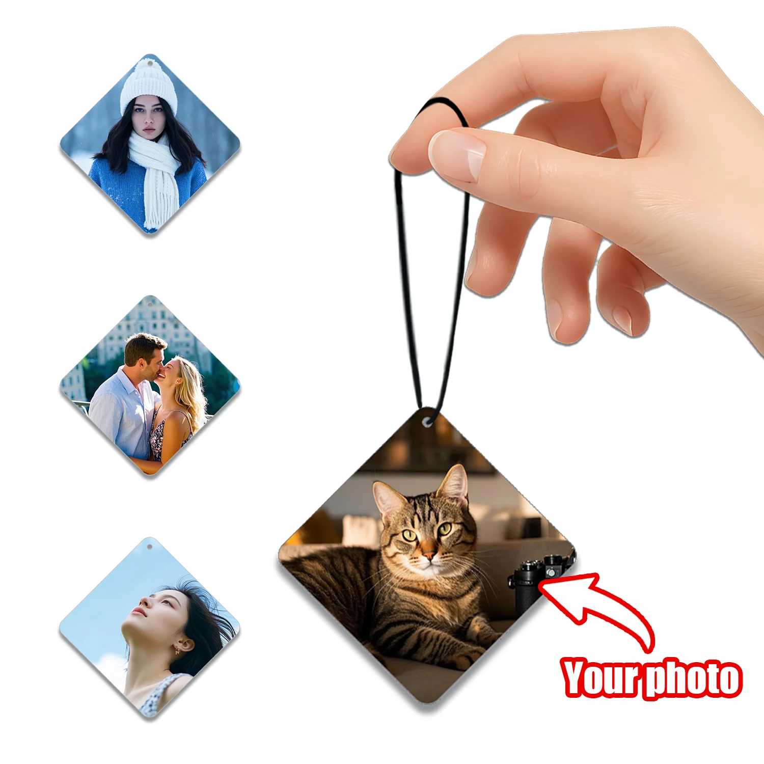1pc/3pcsCustom Diamond Photo Car Air Freshener, Family Car Rearview Mirror Pendant, Custom Company Logo, Commemorative Gifts and
