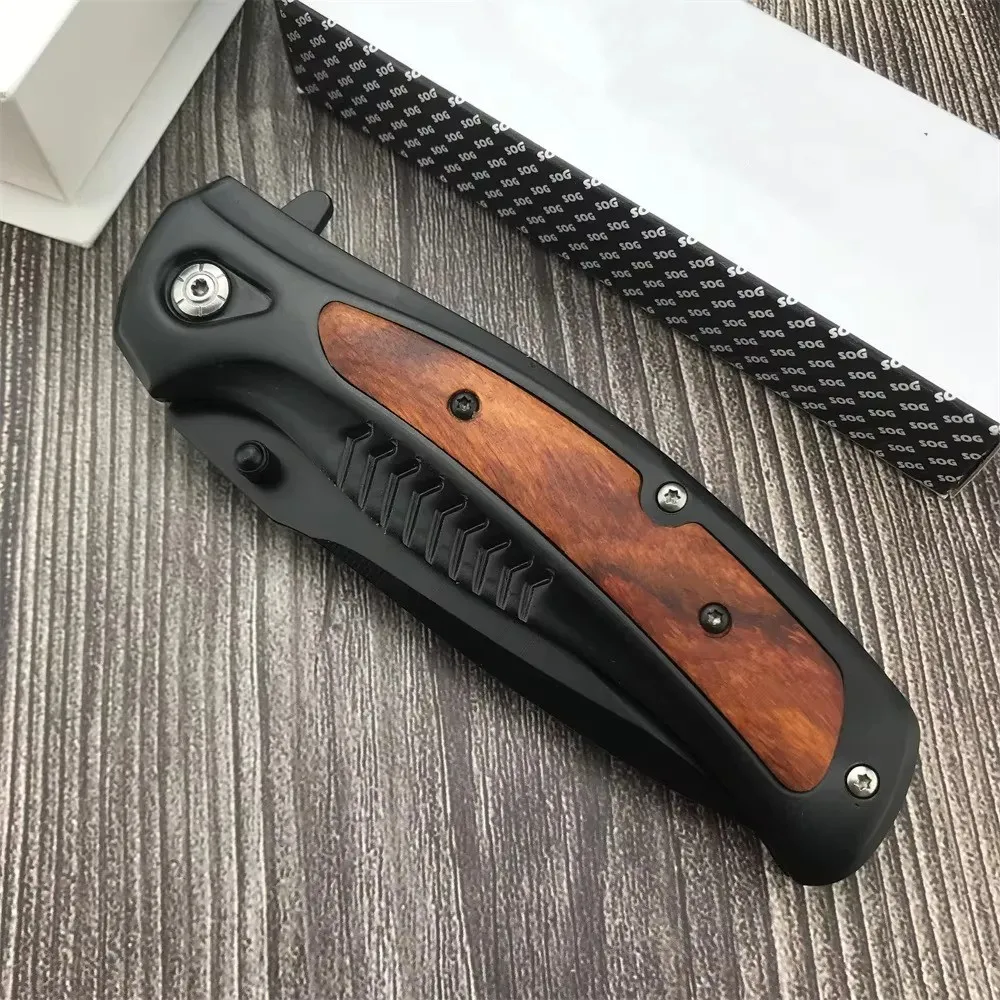 Portable Pocket Folding Knife 7cr13mov Blade Steel Inlay Shadow Wooden Handle Outdoor Tactical Pocket Knife EDC Men Camping Tool