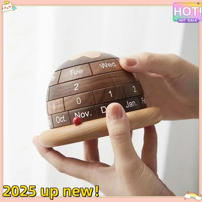 1 세트 나무 데스크탑 달력 장식 사무실 책상 장식 블록 달력 책상 브라운