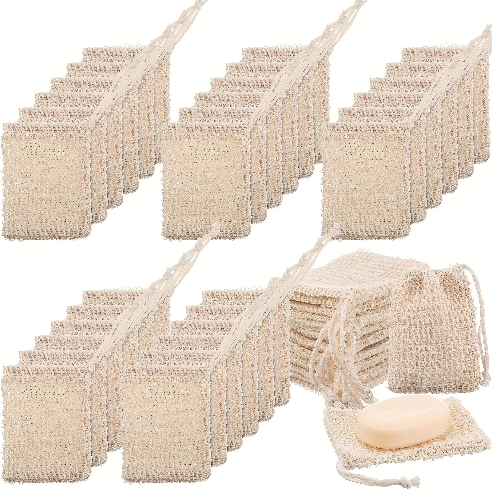 

150pcs Soap Exfoliating Bag, Natural Sisal Soap Pouch Saver Body Shower Bar Mesh Body Net With Drawstring For Foaming