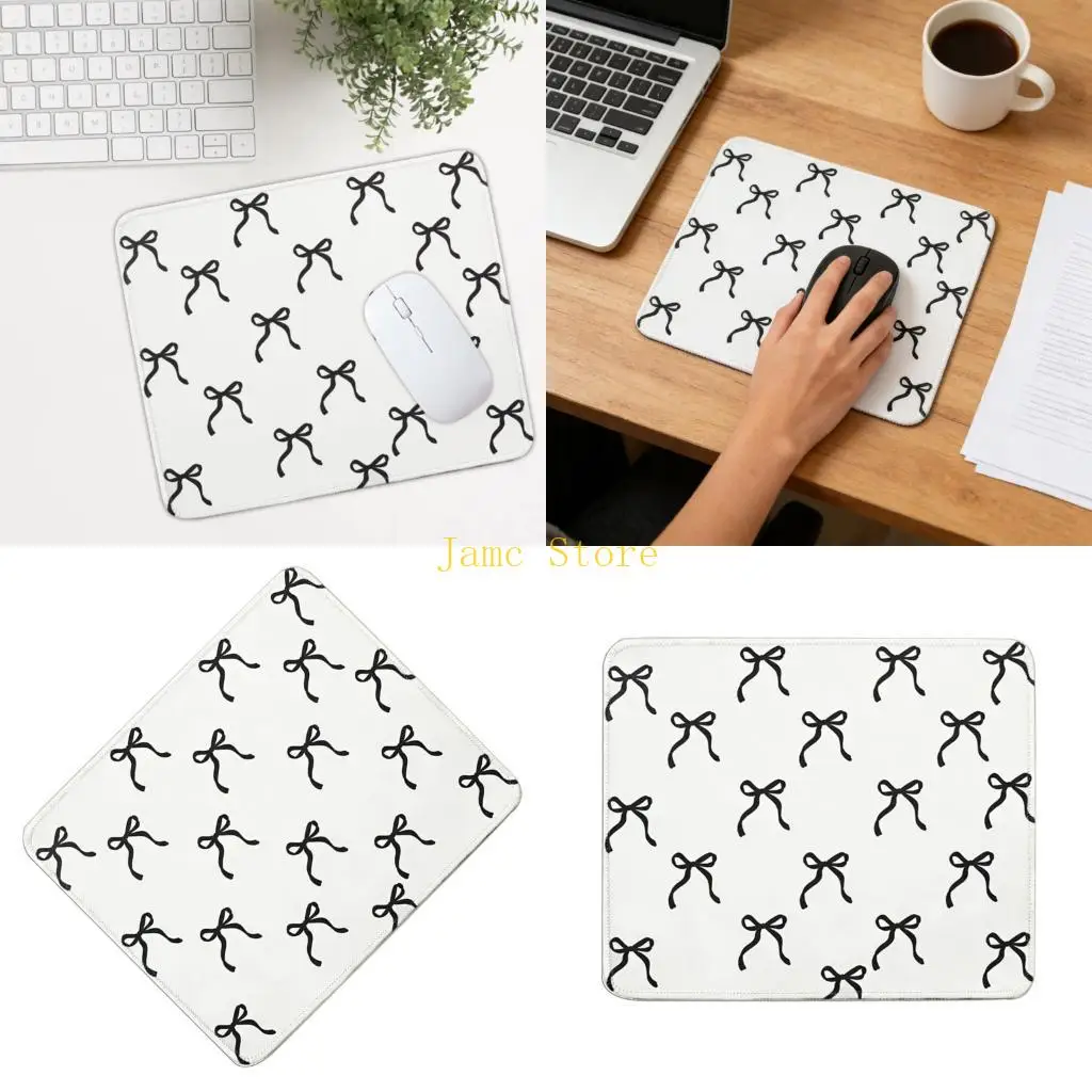 LX0B Elegant Bows Pattern Mouse Pad Smooth Surfaces for Office and Gaming 20x24cm