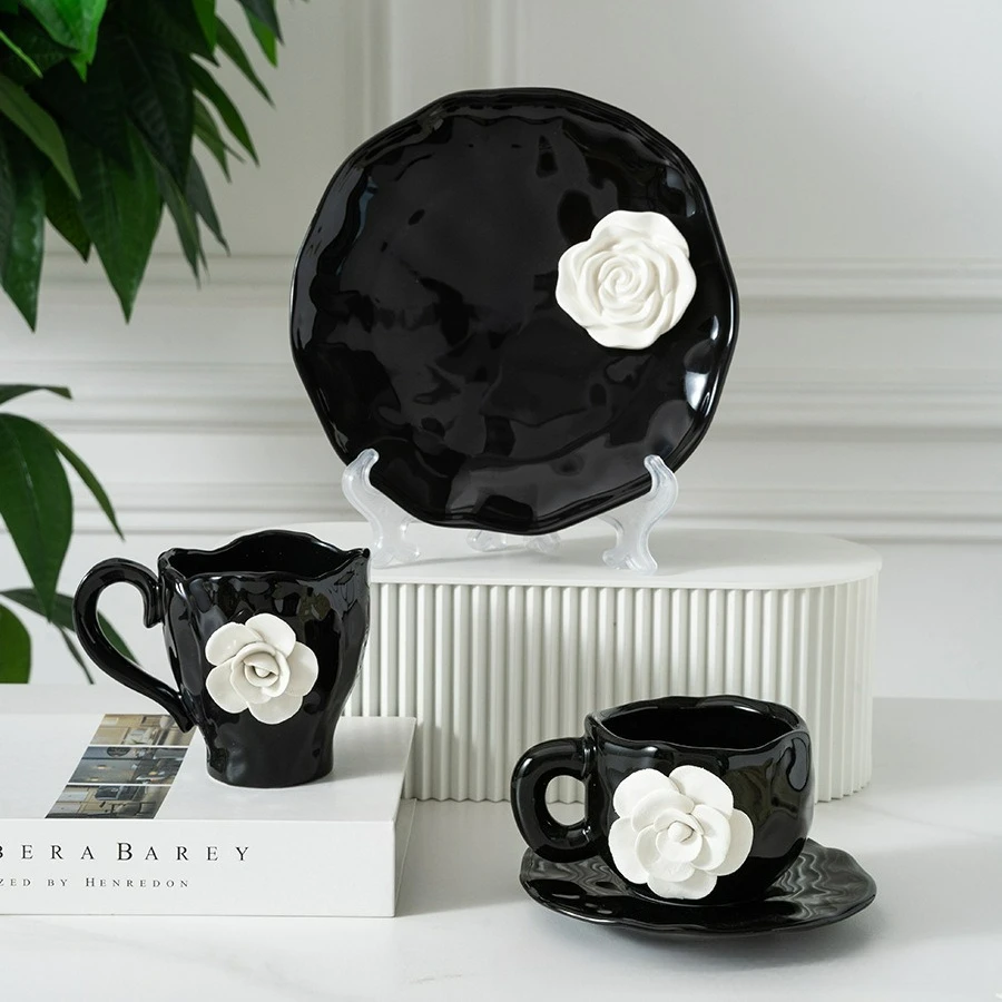 

Japanese Ins Style Niche Hand-painted Hand-squeezed Ceramic Coffee Cup Set New Water Cup Kitchen Drinking Utensils Coffeeware
