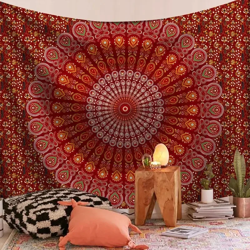 VIKAMA Boho Yin Yang Tree Wall Tapestry Sun Moon Mandala Floral Pattern Large Fabric Wall Blanket for Indoor Room Decor