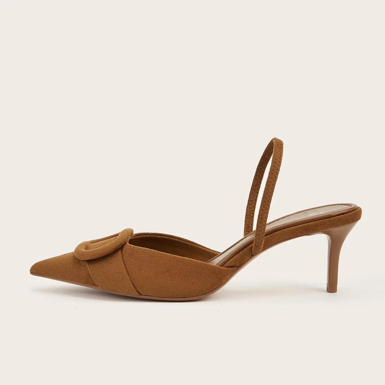 Women Pumps Brown Suede Pointed Toe Slingbacks Elegant Party Dress Shoes Heeled Sandals Luxury Designer Ladies High Heels
