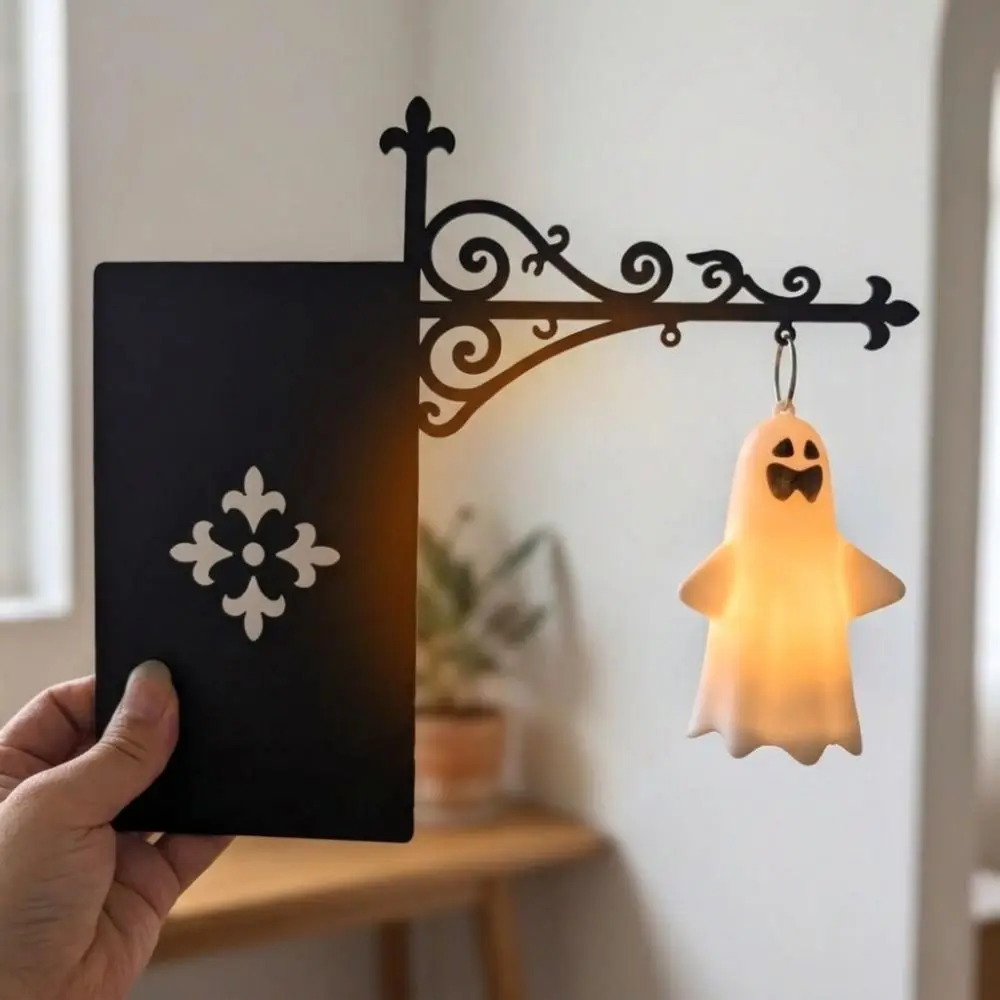 Warm White Light Halloween Ghost Bookshelf Lamp Vintage Style Glowing Library Ghost Figurine Lantern LED Lighting Wrought Iron