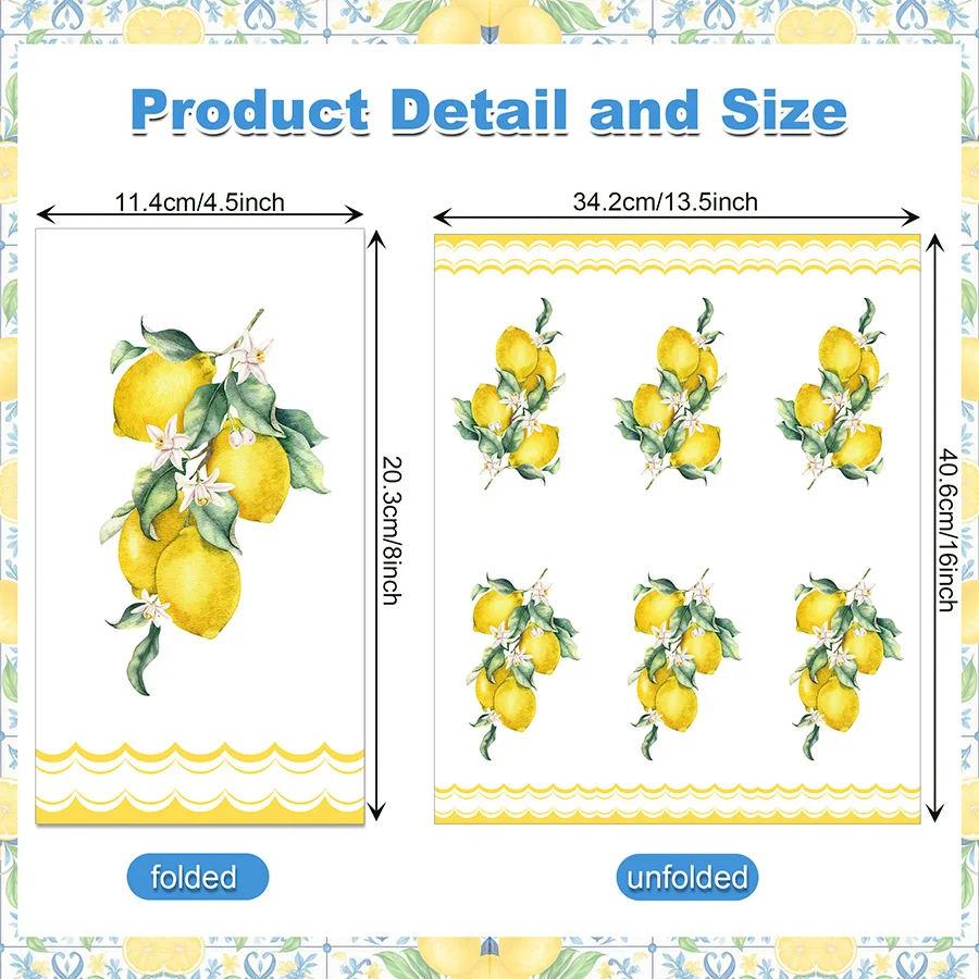 20pcs Yellow Wave Watercolor Lemon Print Disposable Paper Napkins Floral Guest Napkin Summer Party Wedding Table Decoration