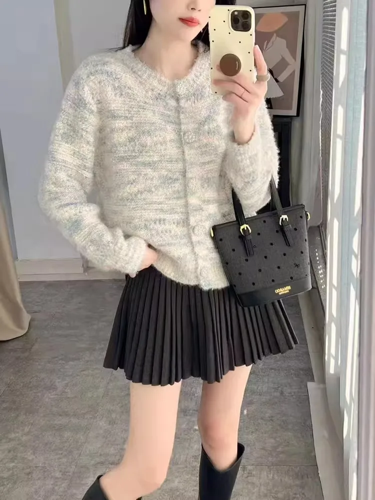 Aduated Furry Strickpullover Mantel Damen Ort Sle Herbst Winter Wärme Single Button Round Ne Long Sve Top