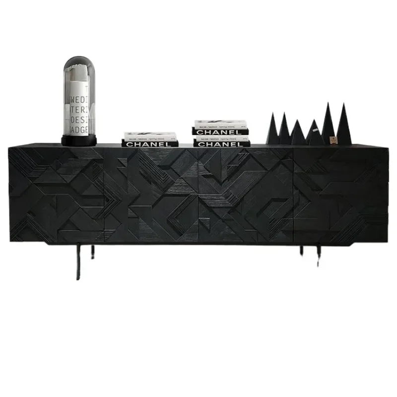 Nordic Belgium Expression Furniture Side Cabinet Indonesia Imported Carved Solid Wood Teak TV Cabinet Light
