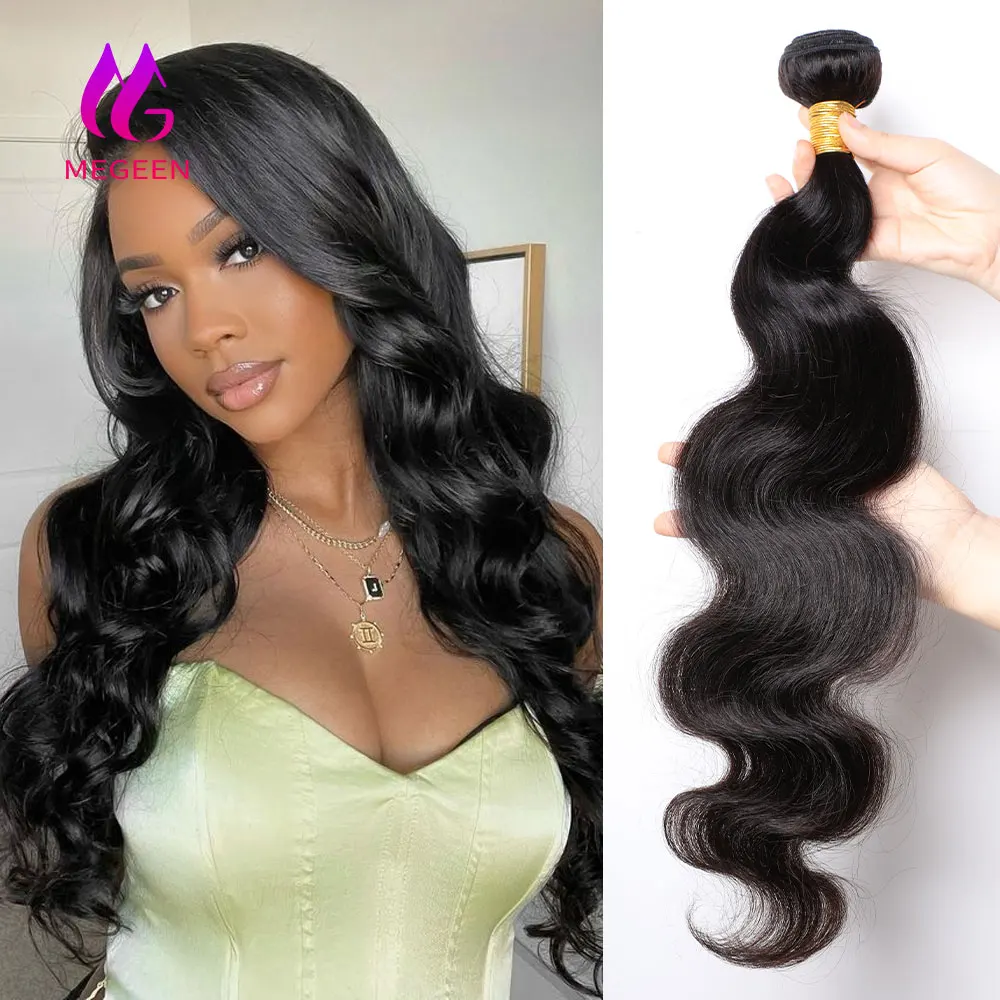 

Megeen настоящая длина, бразильские волнистые человеческие волосы 12 А, искусственные волнистые волосы для наращивания, 1 цвет, 95-100 г, 1B черные волосы без повреждений