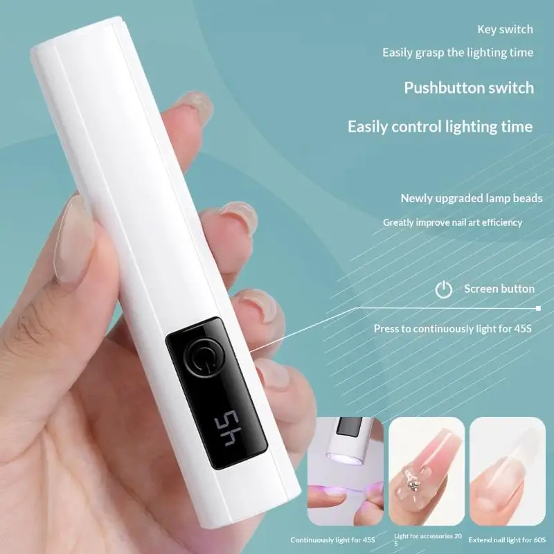 Portable 6W UV LED Nail Lamp for Gel Nails Handheld Flashlight Quick Curing Device Ideal for DIY Nail Art and Salon Professiona
