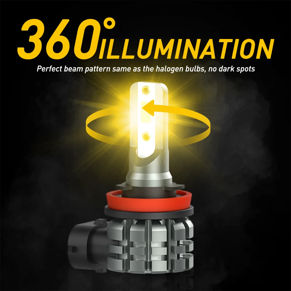 AUXITO 2Pcs H11 H8 LED Fog Light Bulb Canbus Error Free 3000K Super Bright White Yellow H16JP 9006 HB4 9005 HB3 LED Fog Lamp DRL