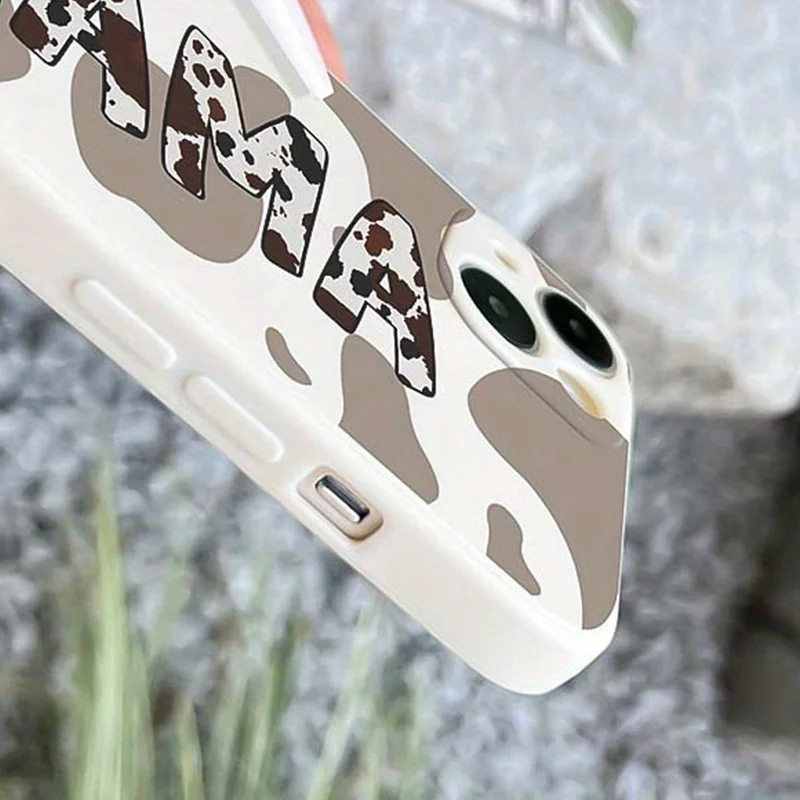 Custodia per telefono tagline "MAMA" con stampa mucca bianca antica per Apple iPhone 17 16 15 14 13 12 11 Pro Max Plus