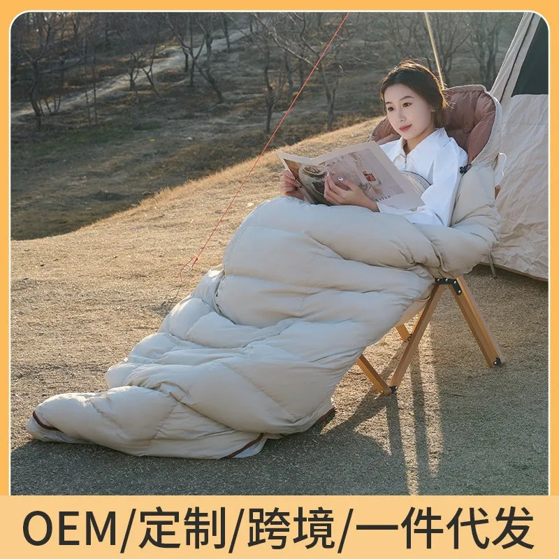 Egg-Shaped Checkered Envelope Sleeping Bag Outdoor Camping ThickenedDownsleepingbagPortable Hooded down-Filled Sleeping Bag