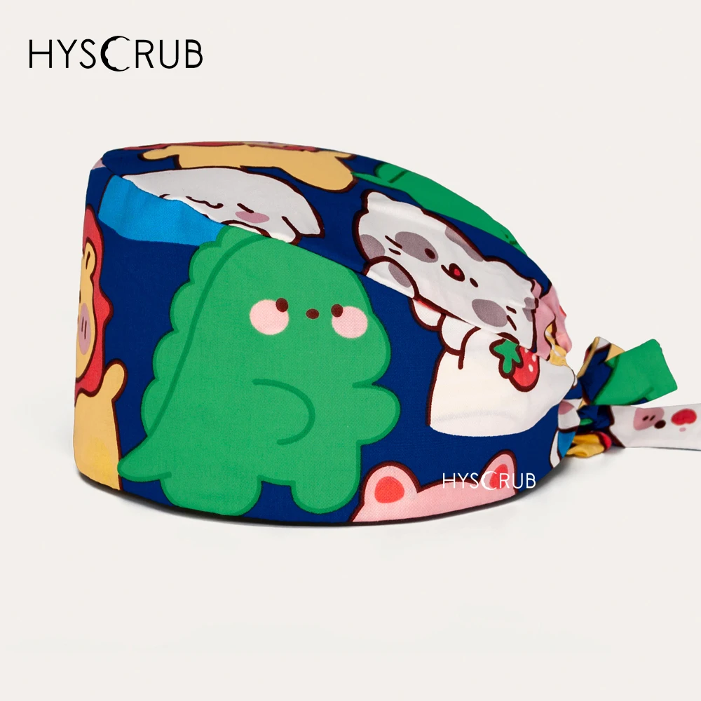 Wholesale prices Cartoon cute dinosaur pattern series printing women and men scrub cap vet medical nursing hat
