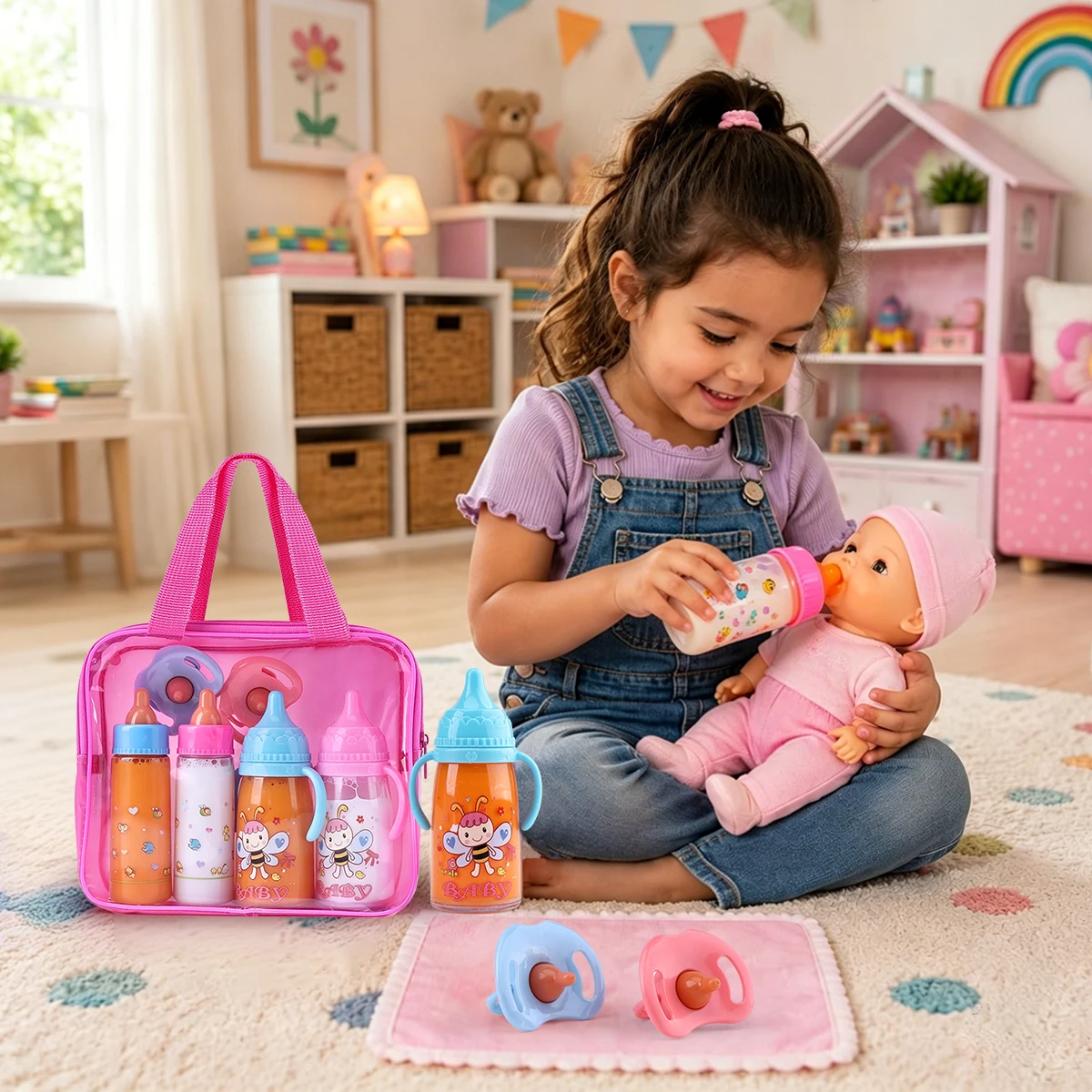 Conjunto de Brinquedo de Faz de Conta de Garrafa de Leite Mágica que Desaparece, Brinquedo Não Tóxico para Alimentar Bonecas