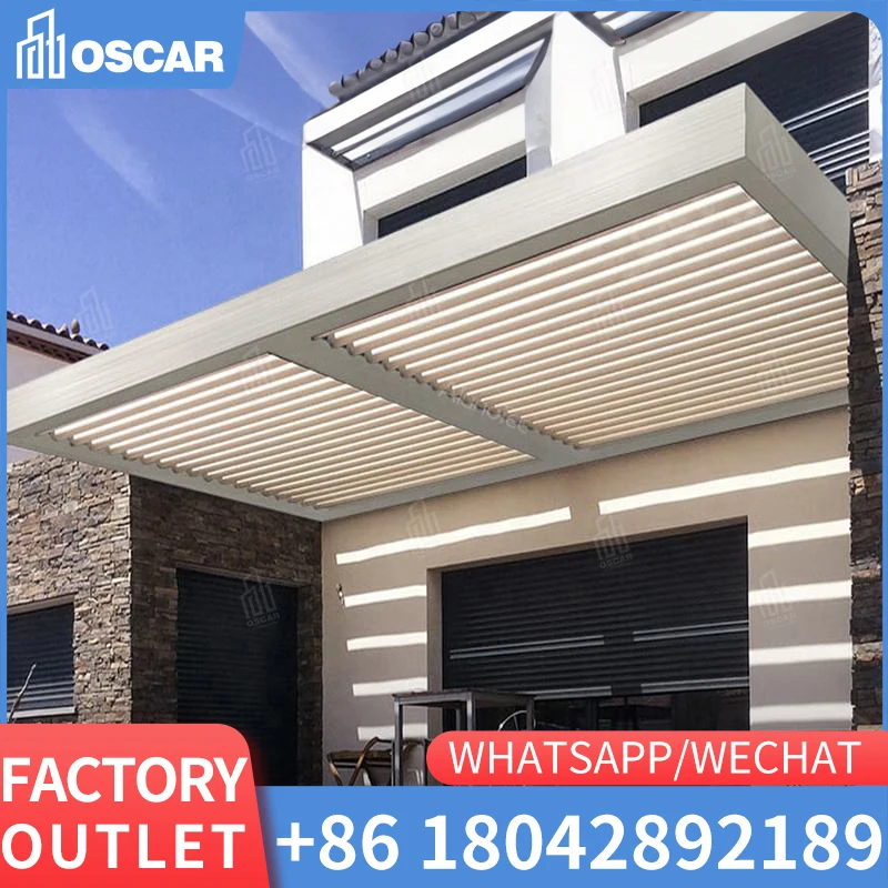 

Motorized Waterproof PVC Pergola Roof Patio Canopy Retractable folding Awnings With Led Strip Lights