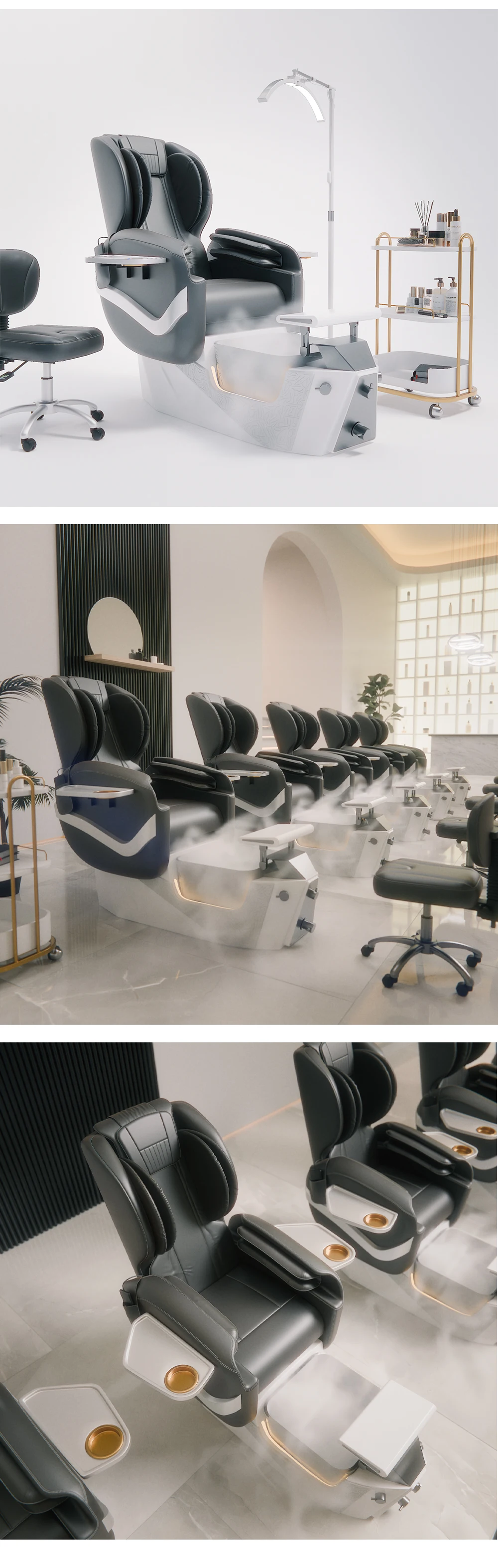 Elektrischer Pediküre-Spa-Stuhl mit LED-Licht, Fußwanne, Rückenmassage, PU-Leder, Salon-Fußbad-Sofa für Nagelstudios – Detail 14