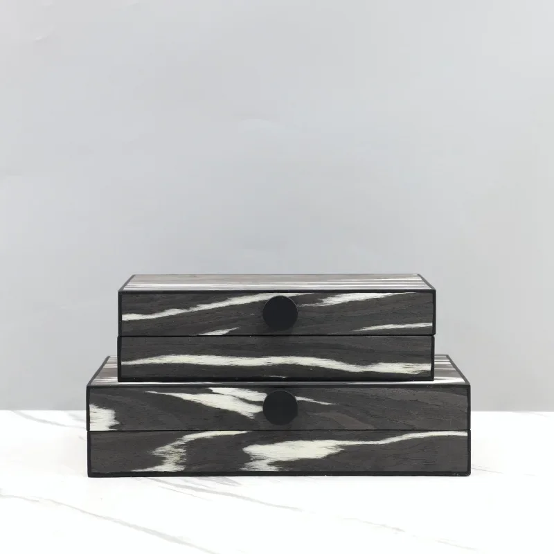 Creative Wooden Jewelry Box Desktop Storage Container Storage Jar Black White Patterns Jewelry Box Rectangle Organizer Home Acce