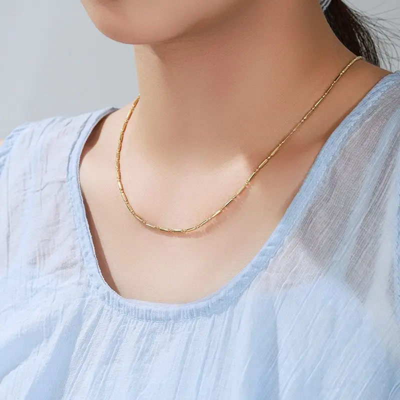 مجوهرات XP - 50 سم × 1.5 مم 14 قيراط مطلية بالذهب الفاتح مزيج طويل الخرز سلسلة صغيرة القلائد للنساء الرجال مجوهرات الأزياء