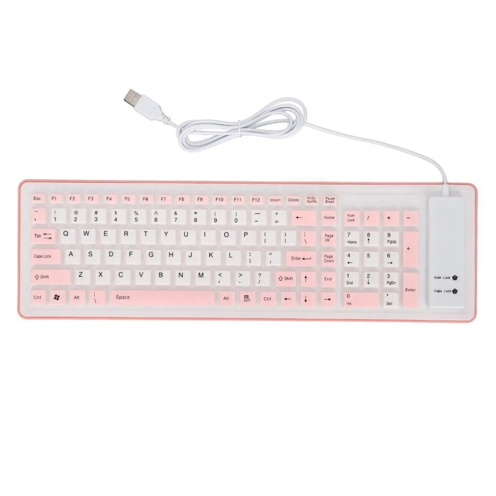 

Portable 103 Keys Foldable Silicone Keyboard Mute Fadeless Silicone Keyboard Waterproof Soft Rubber Rollup Keyboard Travel