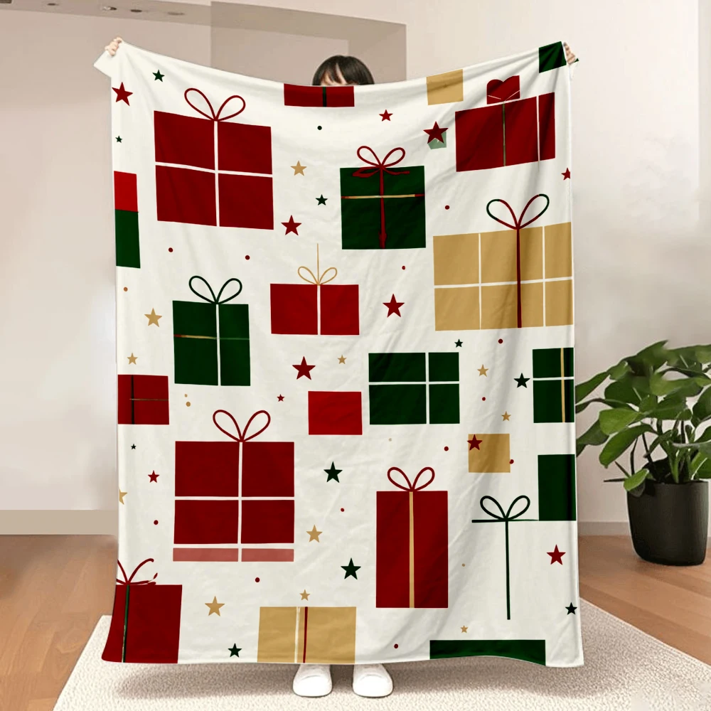 1PC Christmas Gift Box Printed Blanket — Made of soft, fluffy flannel, perfect for a sofa, bed, or lounge chair. Ideal for Chris