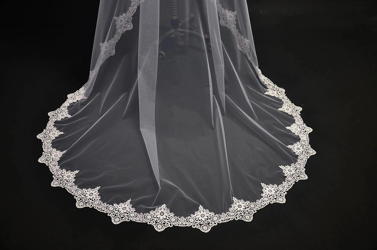 Kathedrale Hochzeit Schleier 3 Meter Voile Mariage Braut Spitze Rand Weiche Tulle Ein Schicht Hochzeit Zubehör Veu De Noiva