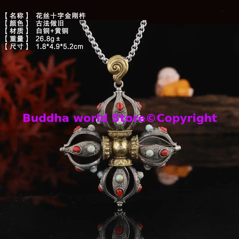 

TOP COOL Supernatural Pendant Thailand Master Mana cross Vajra Defeat demons monsters Buddha Amulet Drive away trouble talisman