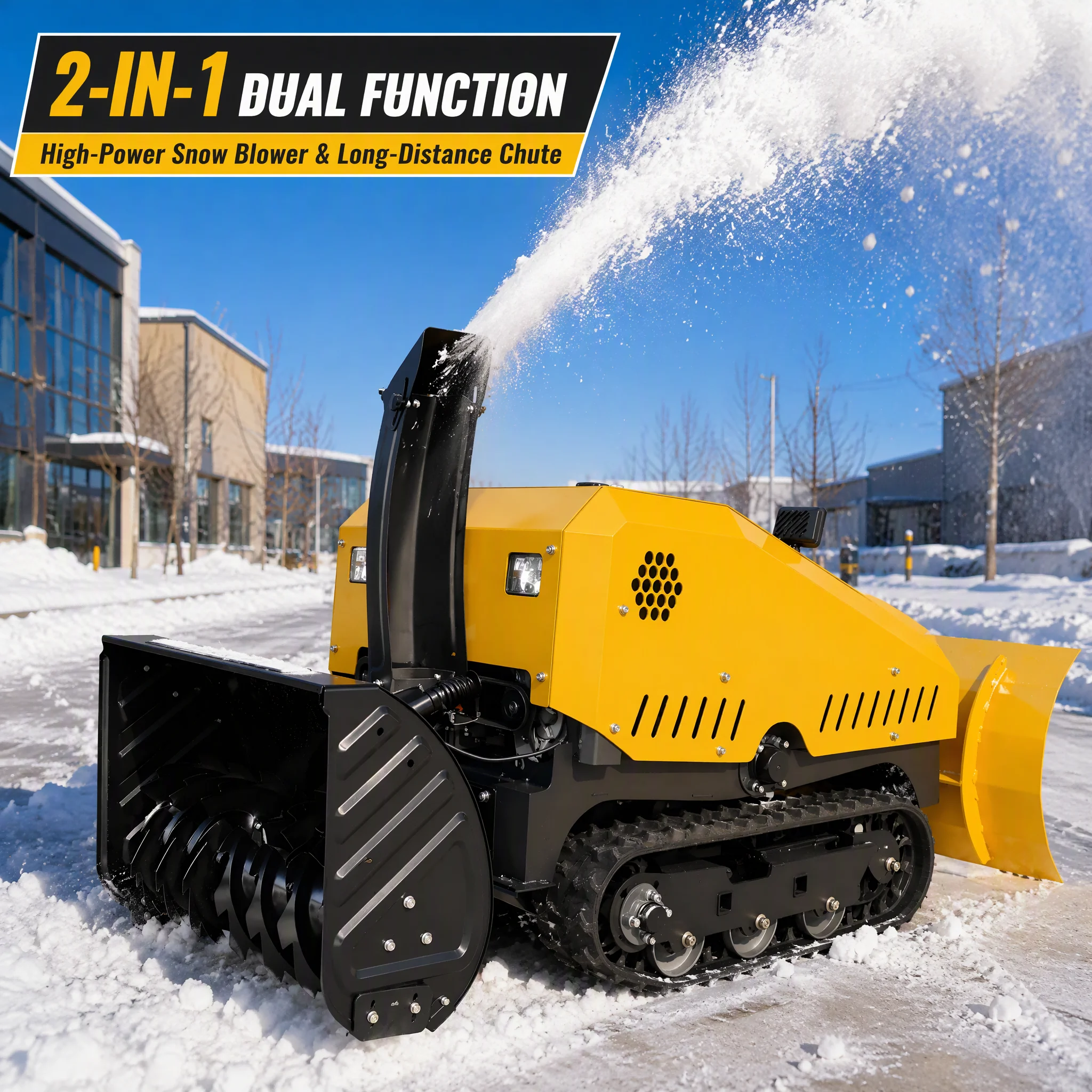 Heavy Duty Courtyard Remote Controlled Tracked Snow Plow Blower 2-in-1 Hybrid 16HP Diesel 1000mm Width Snow Thrower