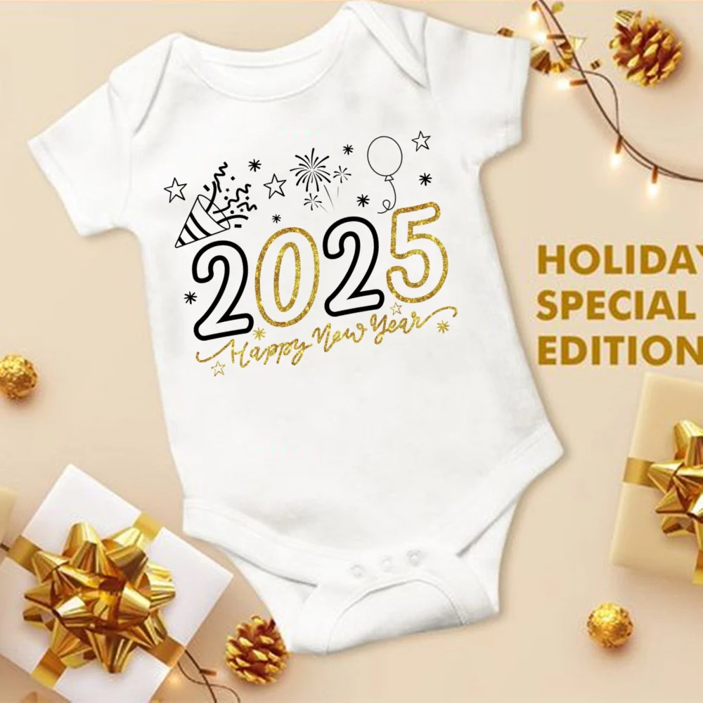 Hello 2025 Inant Romper New Year Baby Gift Toddler Short Sleeve Jumpsuit Boys Girls Clothes Newbron Shower Present