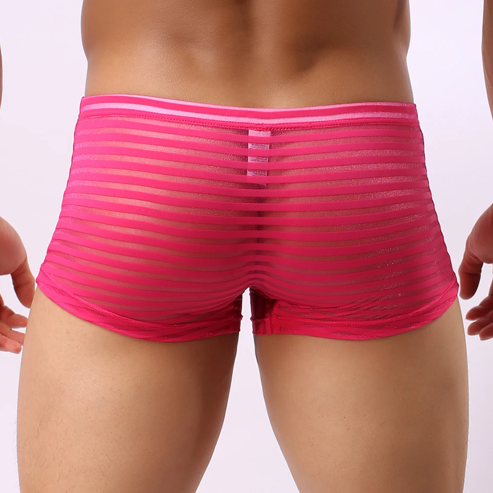 Casual gestreepte sexy heren naadloze super dunne boxershorts ondergoed shorts trunks ademende sportonderbroeken