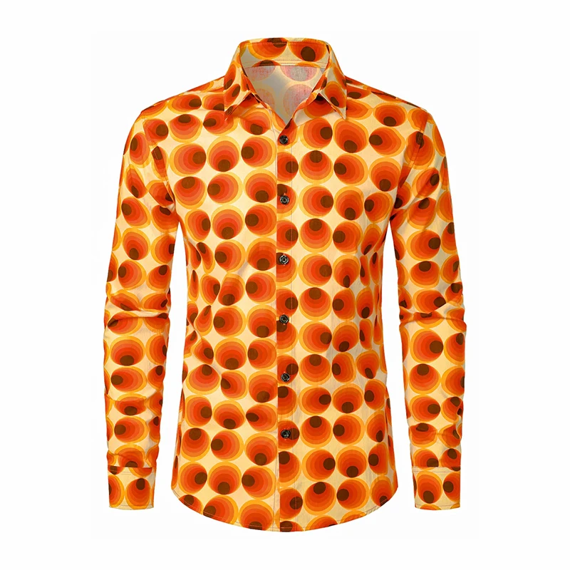 80s Retro Polka Dots Formal Men Shirt 3D Print Design Long Sleeve Lapel Shirts Paisley Pattern Popular 2026 Holiday Art Shirt
