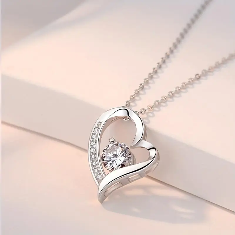 Love necklace copper inlaid zircon pendant birthday anniversary gift with blessing card gift box