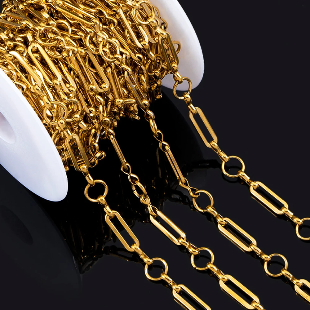 No Fade 1Meter Stainless Steel Gold Color Rolo Cuban Link Chain Bulk Thick Chains for DIY Necklace Bracelet Jewelry Making