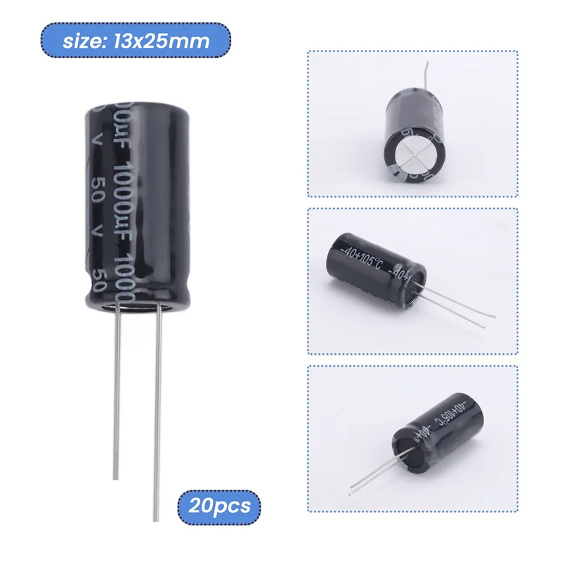 【NUOVO】 Condensatori elettrolitici in alluminio da 20 pezzi 1000Uf 50V 13X25mm neri