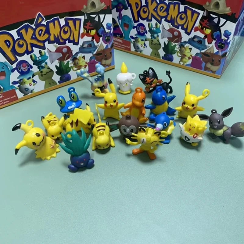 24 Buah/Set Boneka Model Figur Aksi Anime Kotak Buta Pokemon Pikachu dan Mainan Psyduck Kartu Bermain Charizard untuk Hadiah Anak-anak
