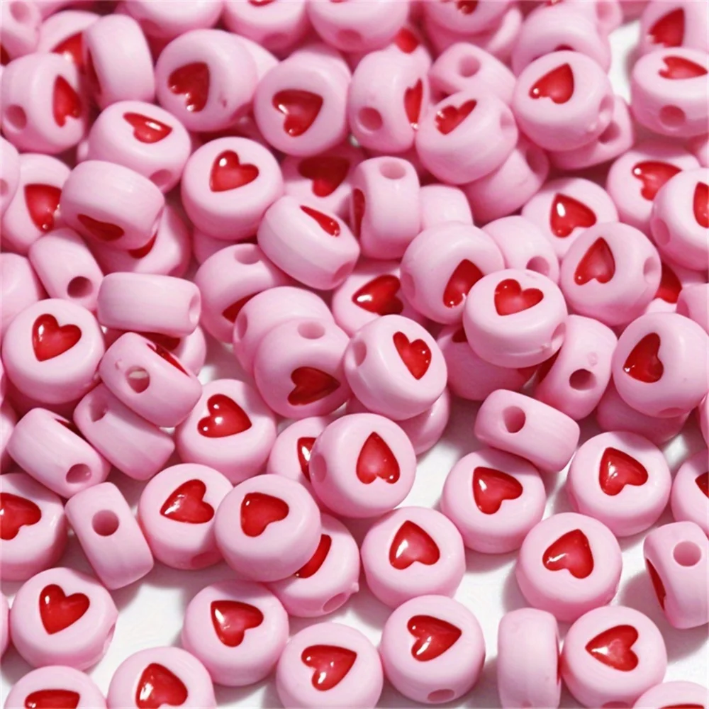 100/200/500pcs Pink Round Red Love Beads Acrylic Love Letter Beads Production DIY Birthday Gift Production (4 * 7mm)