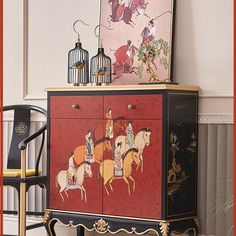 New Chinese painted characters gold-painted entry French oak porch partition decorative cabinet