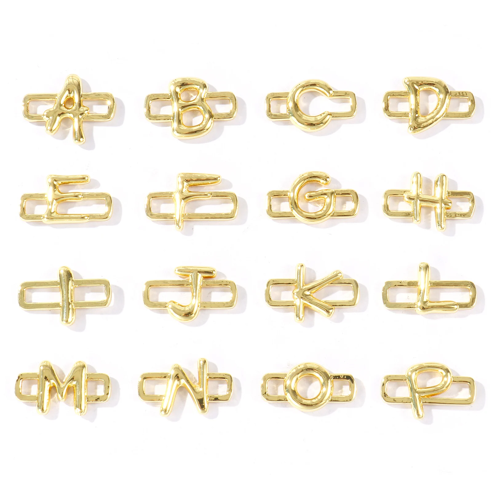 2pcs Brass Connectors 18K Gold Plated Rectangle Capital Letter 