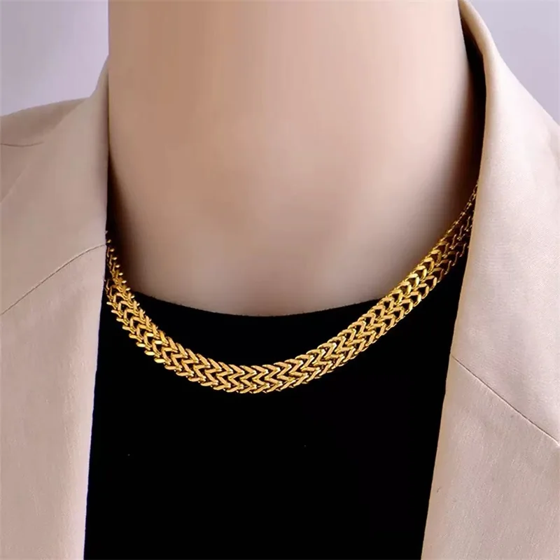 EILIECK 316L Edelstahl Zweifarbiges Ovales Halsketten-Armband-Set für Damen Hip-Hop Punk Twisted Halskette Schmuck Geschenk – Detail 10