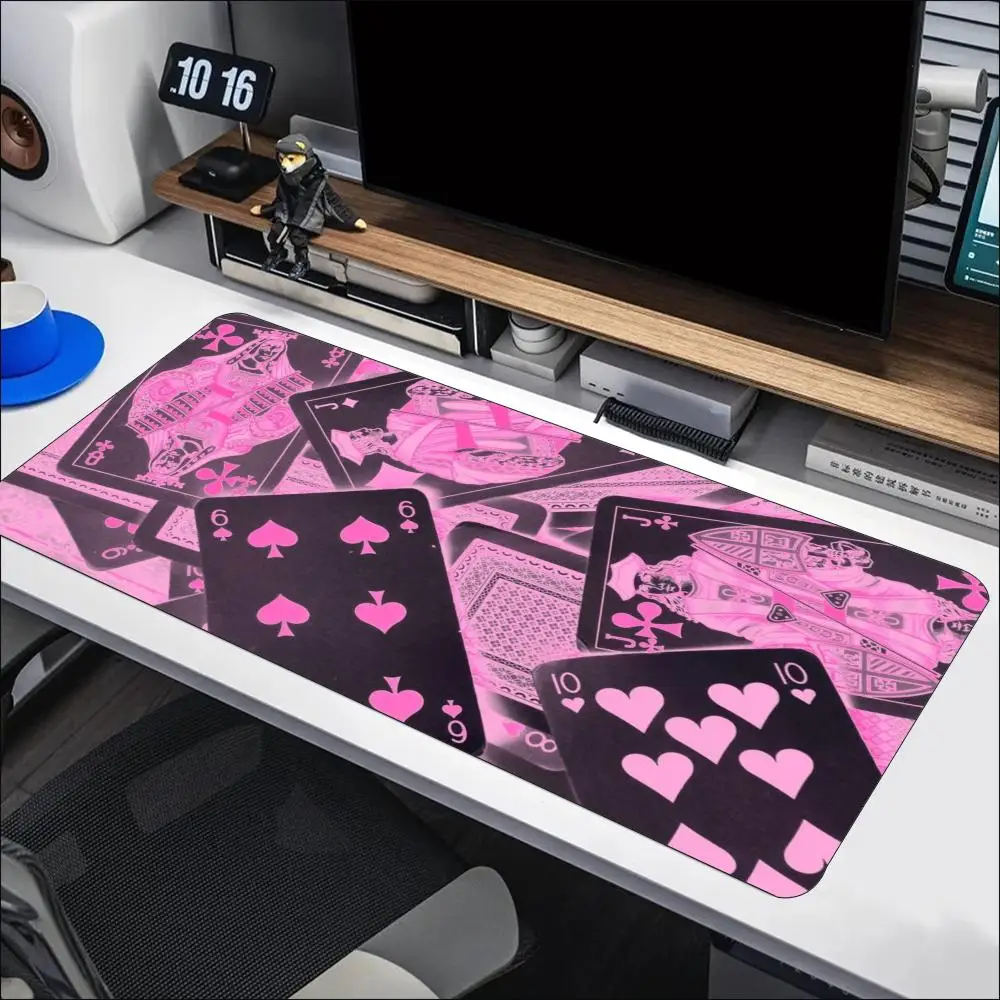 Neon Pink Poker Card Large Mouse Pad Non Slip Rubber Desk Mat for Laptop Keyboard Gaming and Unique Modern Desktop Use