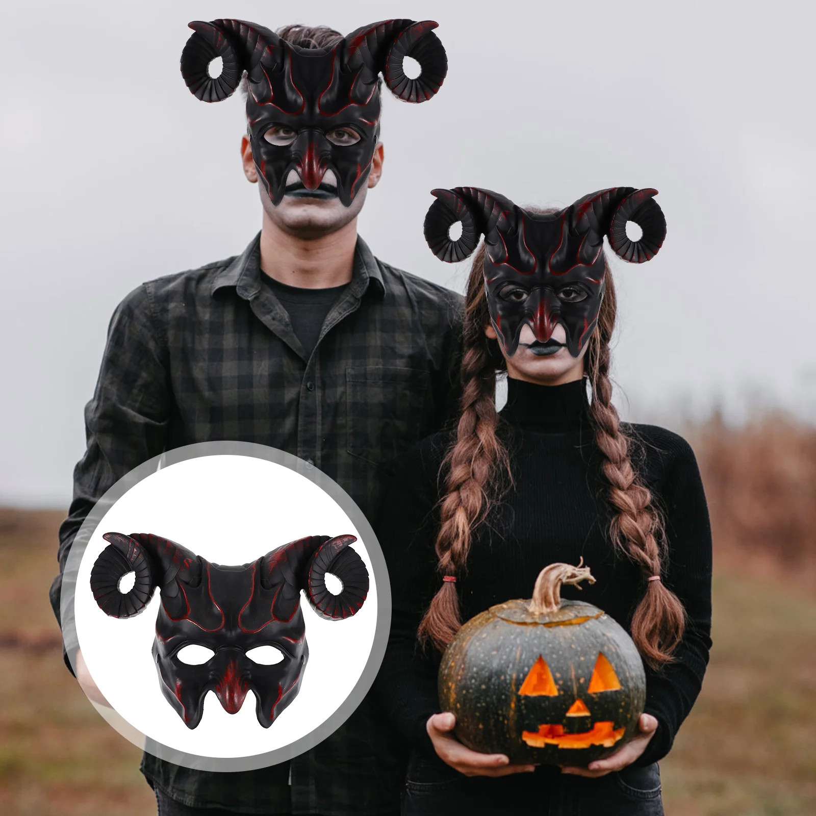 Halloween Devil Mask Horror Half Face Mask Halloween Animal Cosplay Mask Scary Ox Horn Mask Animal Ram Antler Headdress Goat