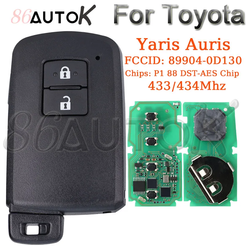 Keyless Start FCCID: 89904-0D130 for Toyota Yaris Auris Smart Car Key 2 Buttons BA7EQ P1 88 DST-AES Chip 433/434MHz 89904-0D130