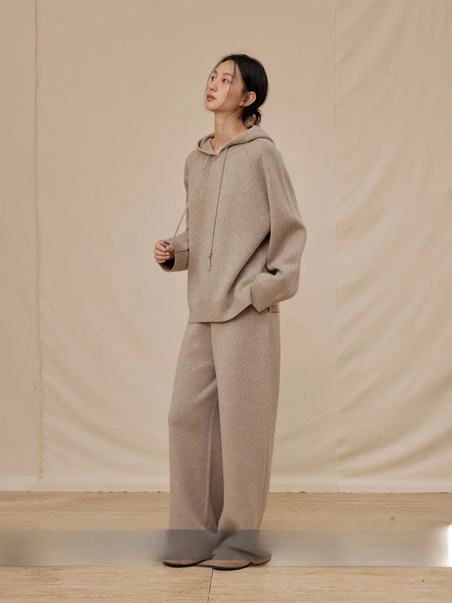 

Commuse Memory Autumn Winter Lazy Color Wool Knitted Long Sve Hat Elastic Pants Set Women's Soft Warm Knitwear