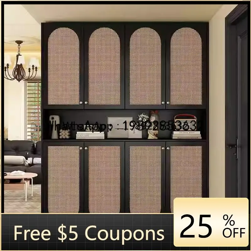 

Z1 Entryway Shoe Cabinet Retro Nanyang Style Rattan Breathable Partition Cabinet French Vintage Style Hallway Cabinet