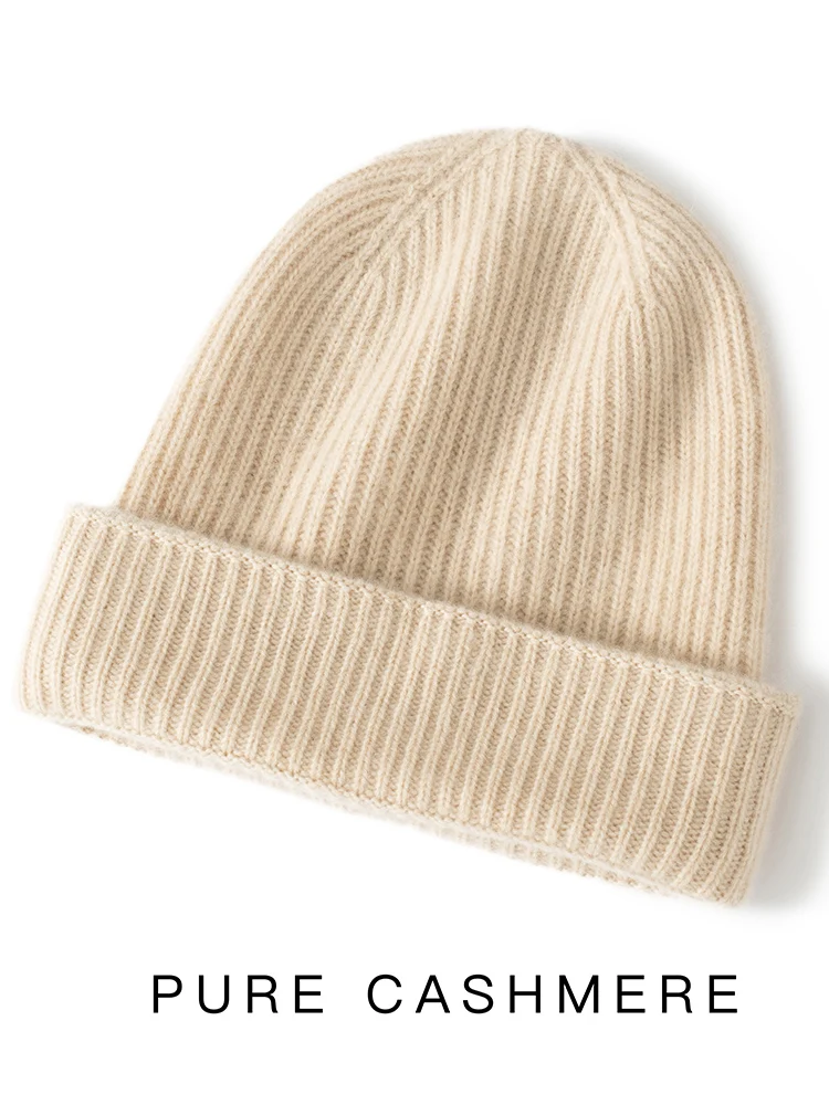 

Thickened 100% Pure Cashmere Hat Women New Autumn Winter Soild Casual Warm Cold Proof Ear Protection Knitted Hat Versatile
